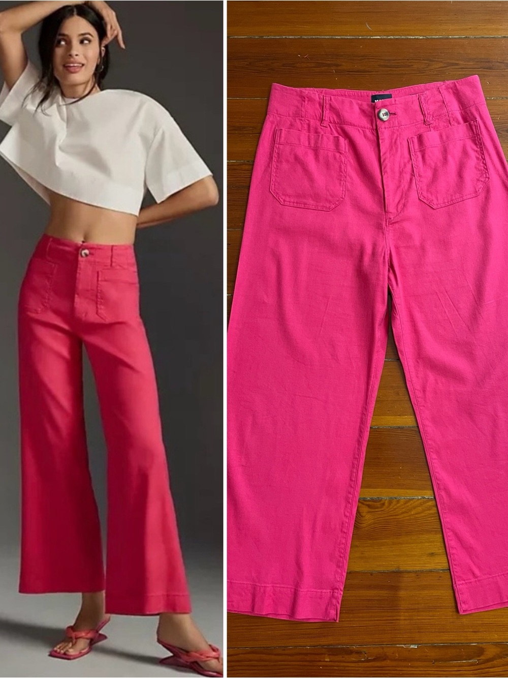 Anthropologie Maeve The Colette Linen Blend Cropped Pink Pants Sz 30 🧡🎀
